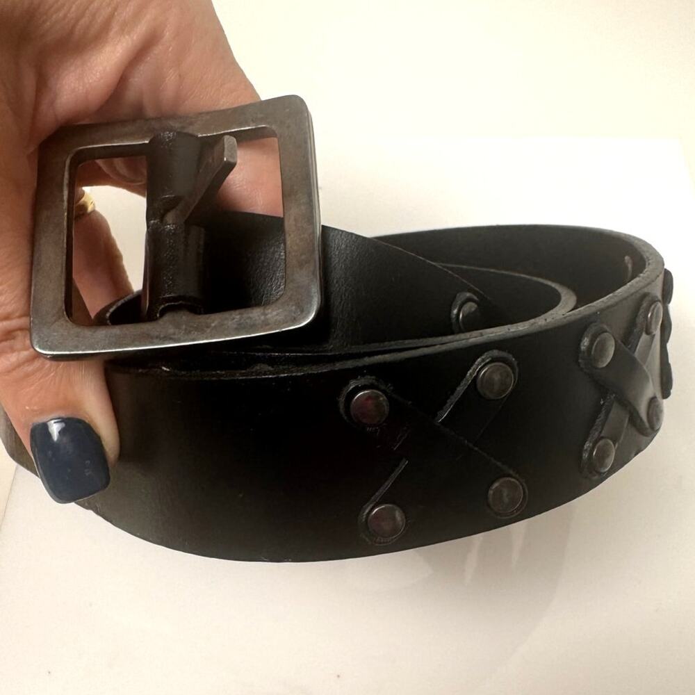 Unisex Saint Laurent Black Leather Studded Belt Belt Size 38 Made in Italy